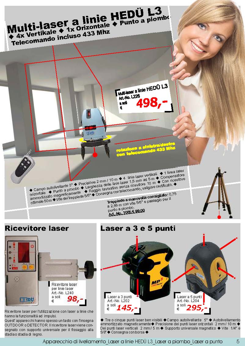 Multi-laser a linie HED� L3; Ricevitore laser; Laser a 3 e 5 punti