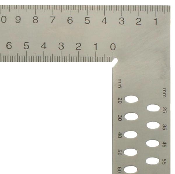 équerre de charpentier hedue ZN 600 mm avec échelle en mm type A et trous de traçage