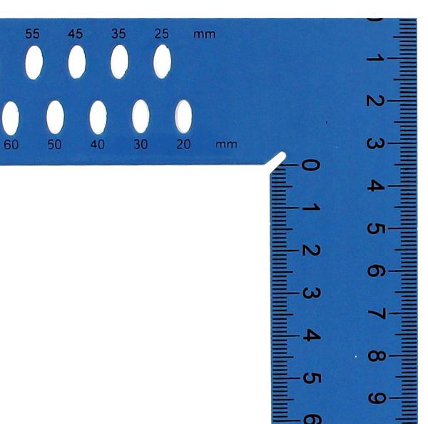 équerre de charpentier hedue ZY 800 mm avec échelle en mm et trous de traçage SB (bleu)