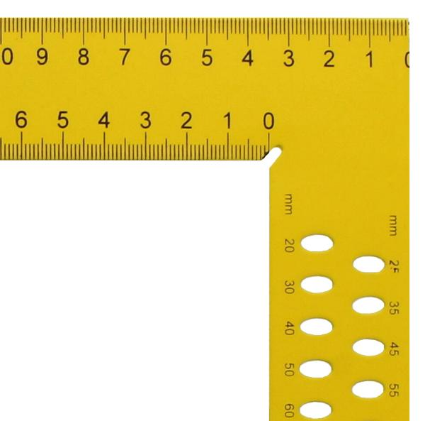 Ângulo do carpinteiro hedue ZY 1000 mm com escala de mm tipo A e furos de marcação 