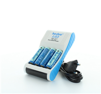 Oplader hedue LG3 med 4 genopladelige batterier 2100 mAh