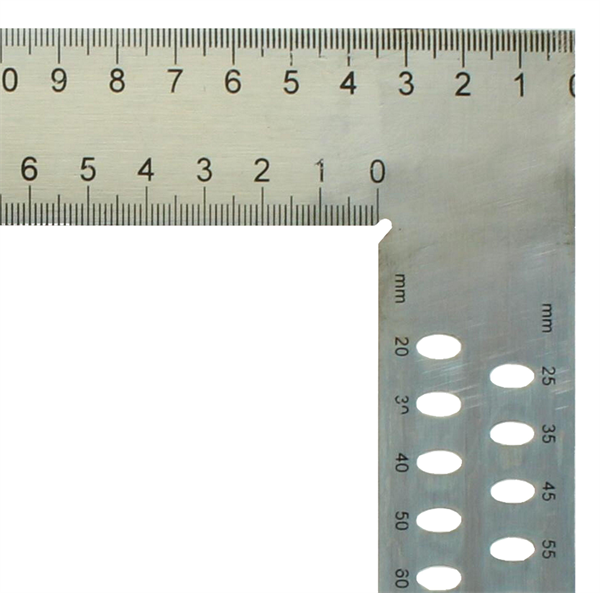 Escuadra de carpintero hedue ZV 600 mm con escala en mm tipo A y agujeros de marcado