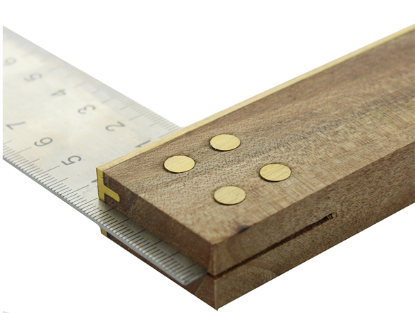 Schrijnwerkerswinkelhaak 250 mm notenhout met roestvrij stalen blad 35 mm